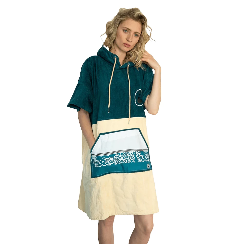 WAVE HAWAII PONCHO COTTON VELOURS PETROL En Coton Bio 3 WAVE HAWAII PONCHO COTTON VELOURS PETROL En Coton Bio – Image 3